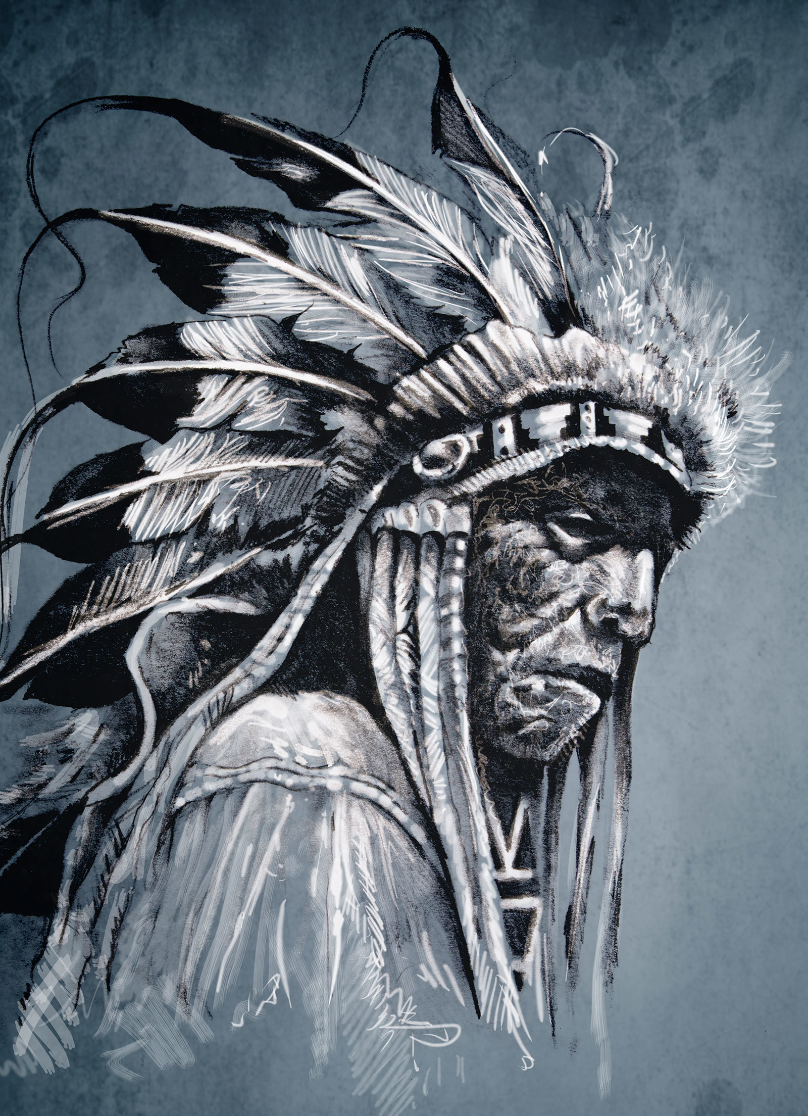 A drawing of a Native-American chief